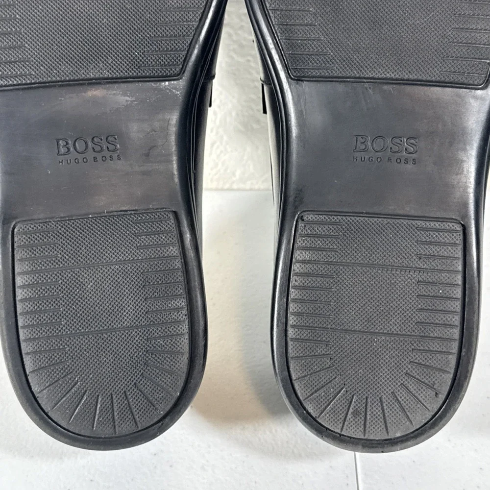 HUGO BOSS Shoes Mens Size 8 Black Leather Penny Loafer Slip On Casual Almond Toe